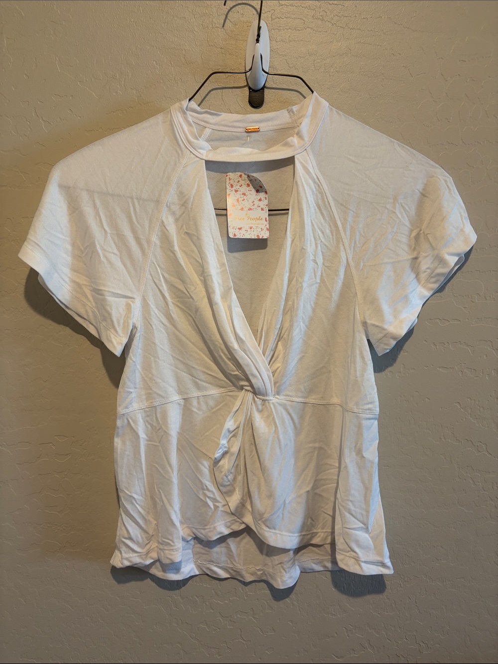 Free People White Twist-Knot Short Sleeve Top
